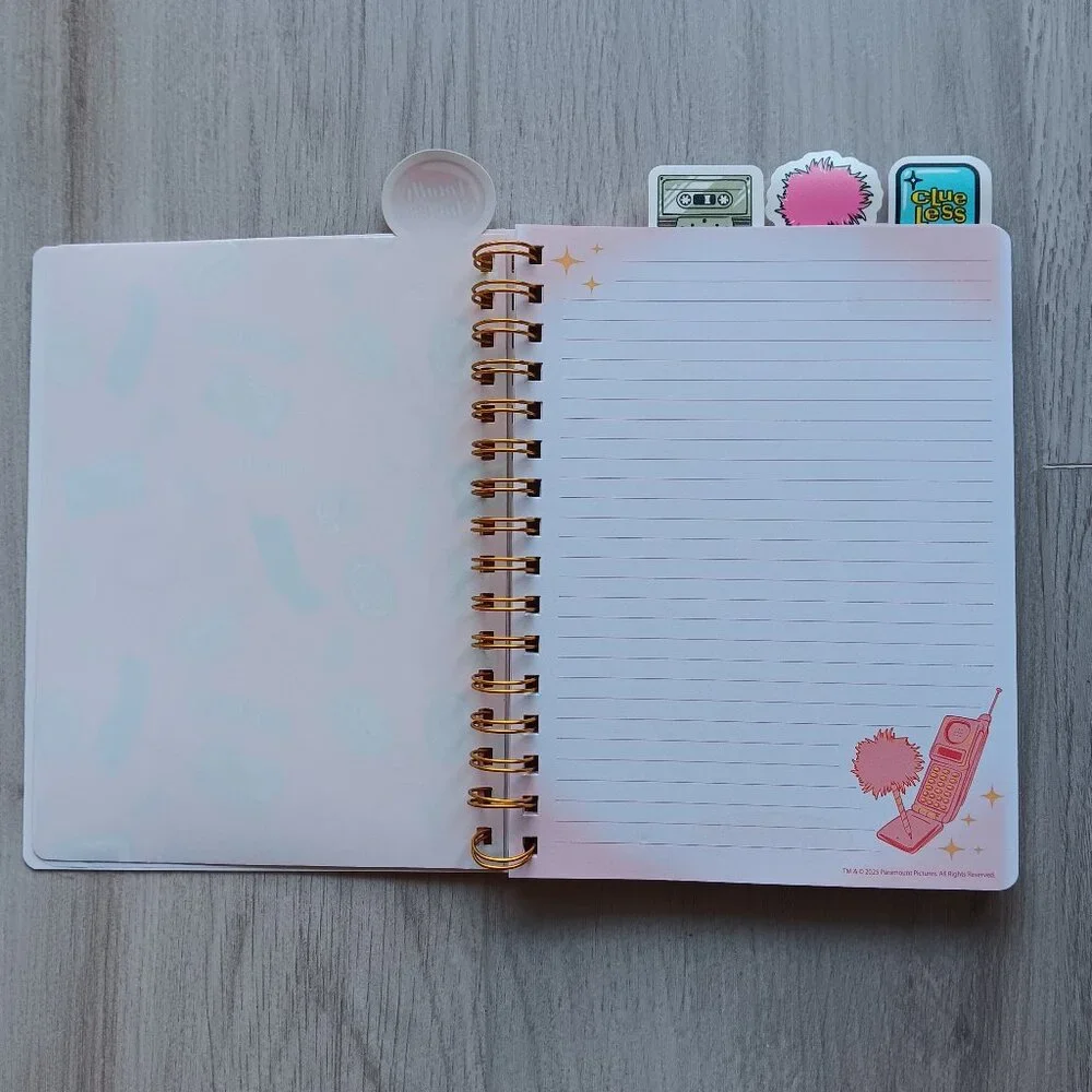 Clueless 30th Anniversary Spiral Bound Tabbed Notebook Lined 96 Sheets Pink Gold